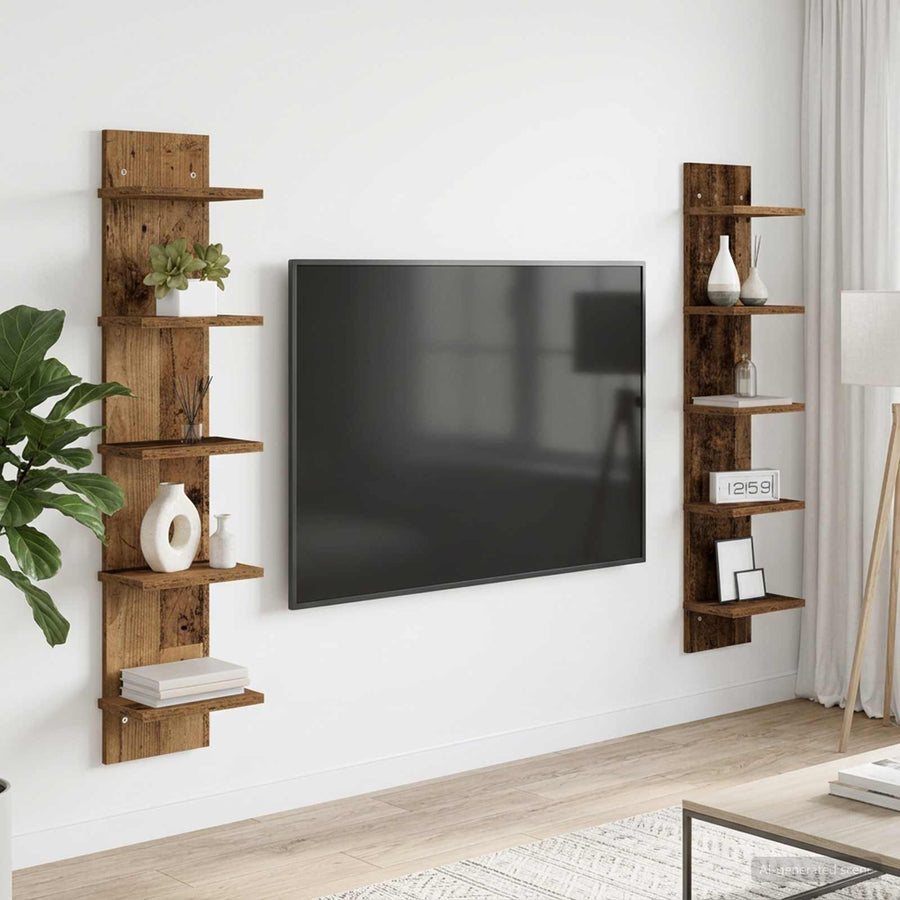 Wandplank 2 st Oud hout 22 x 15 x 100 cm Bewerkt hout