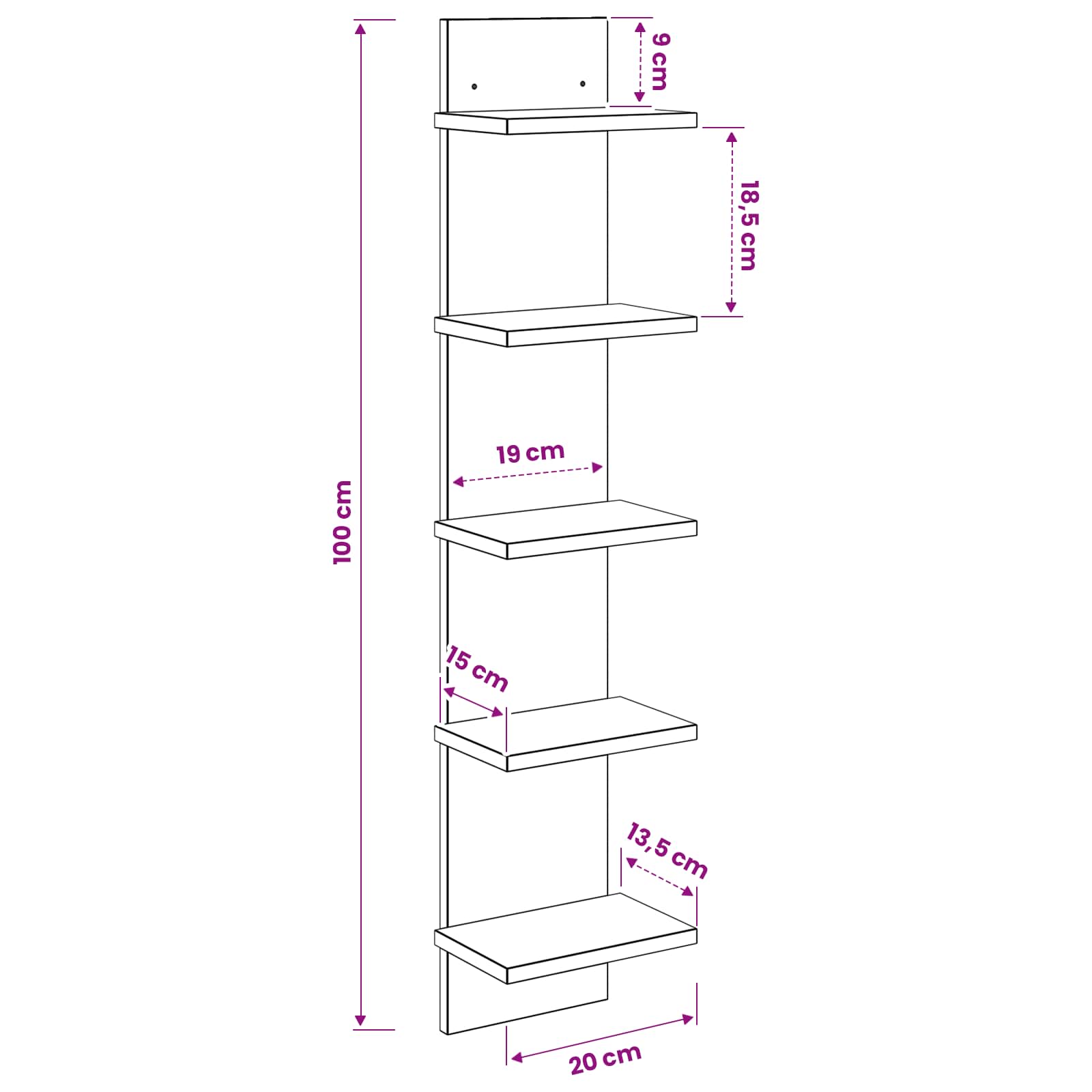 Wandplank Artisanaal eiken 22 x 15 x 100 cm Bewerkt hout