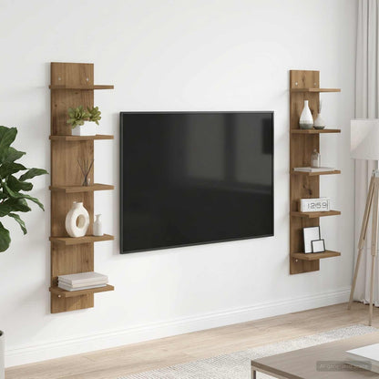 Wandplank 2 st Artisanaal eiken 22 x 15 x 100 cm Bewerkt hout