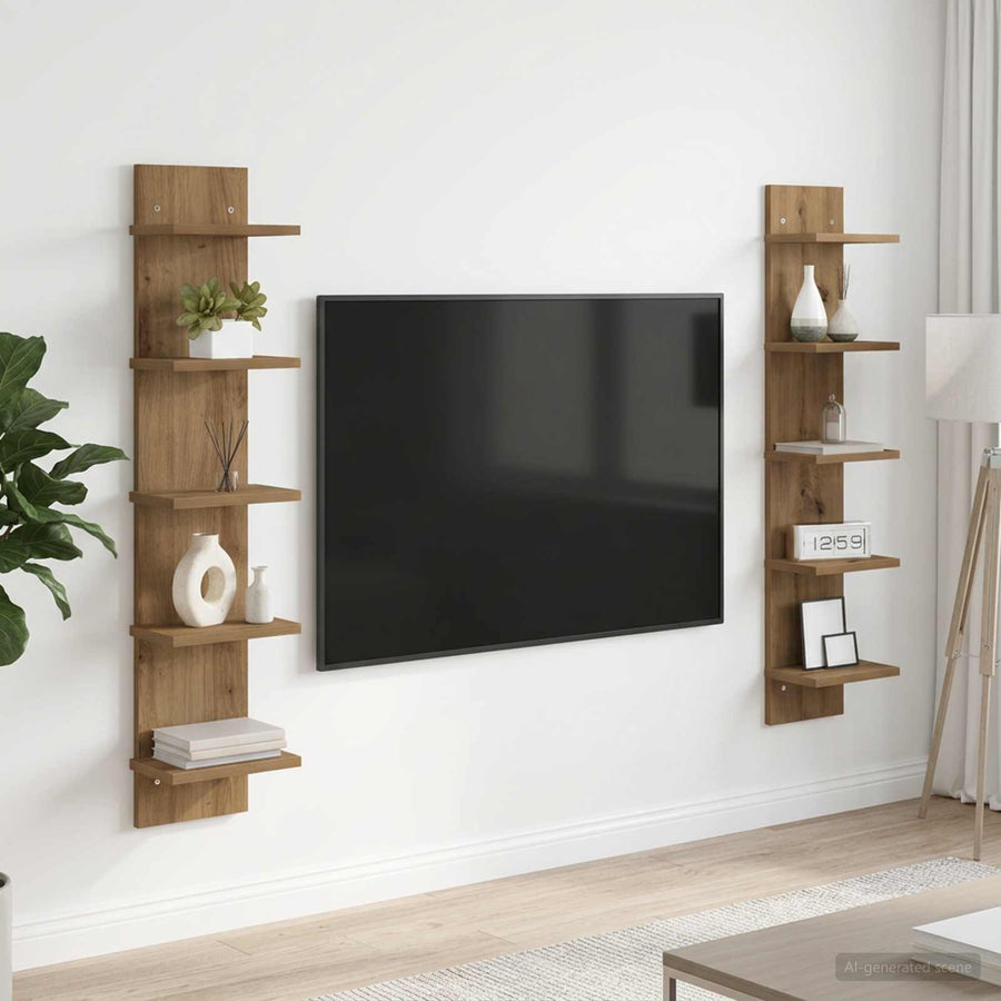 Wandplank 2 st Artisanaal eiken 22 x 15 x 100 cm Bewerkt hout