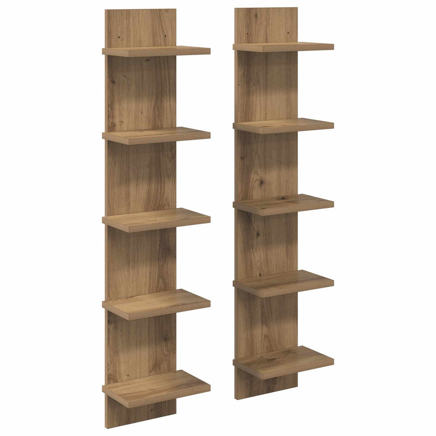 Wandplank 2 st Artisanaal eiken 22 x 15 x 100 cm Bewerkt hout