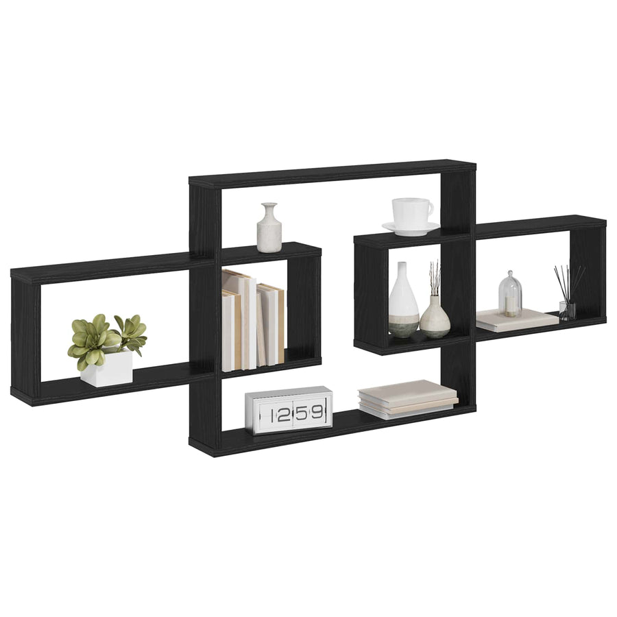 Wandplank Zwart eiken 130 x 10 x 50 cm Bewerkt hout