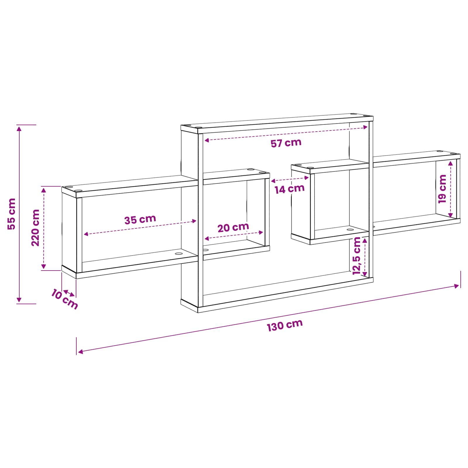 Wandplank Sonoma Eiken 130 x 10 x 50 cm Bewerkt hout