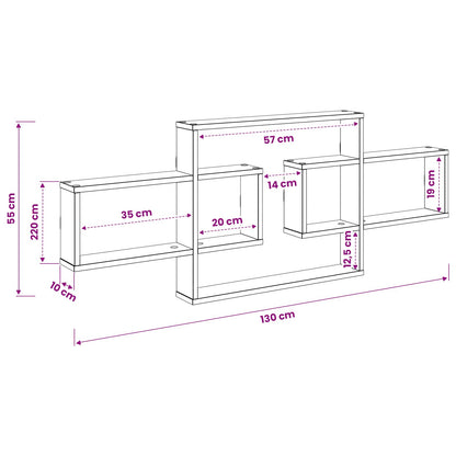 Wandplank Betongrijs 130 x 10 x 50 cm Bewerkt hout