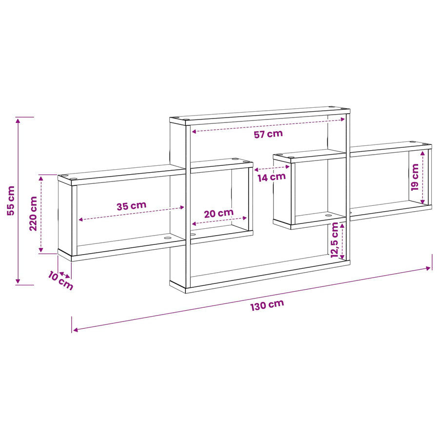Wandplank Gerookt eiken 130 x 10 x 50 cm Bewerkt hout