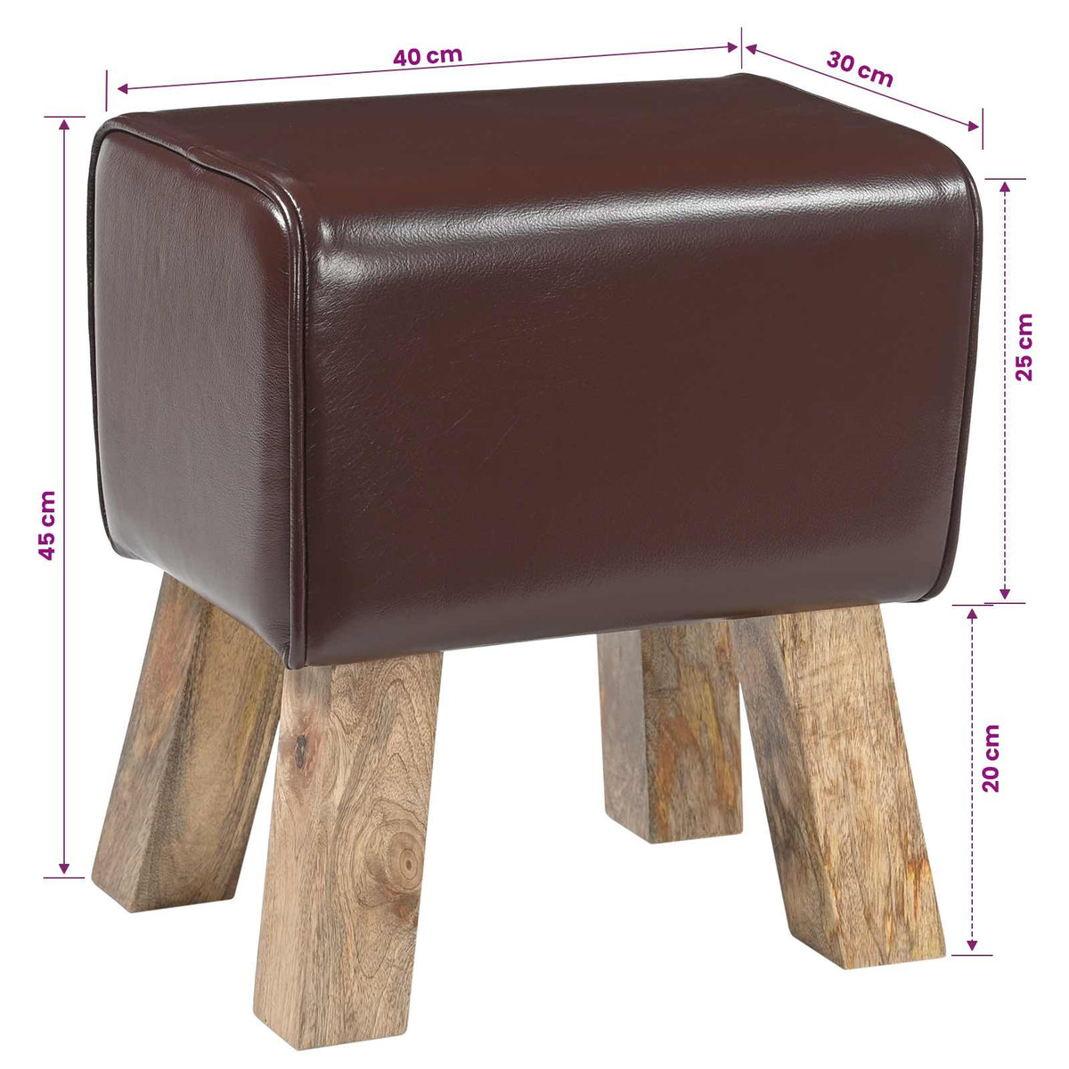 Bank 40 x 30 x 45 cm Echt Leer Donkerbruin