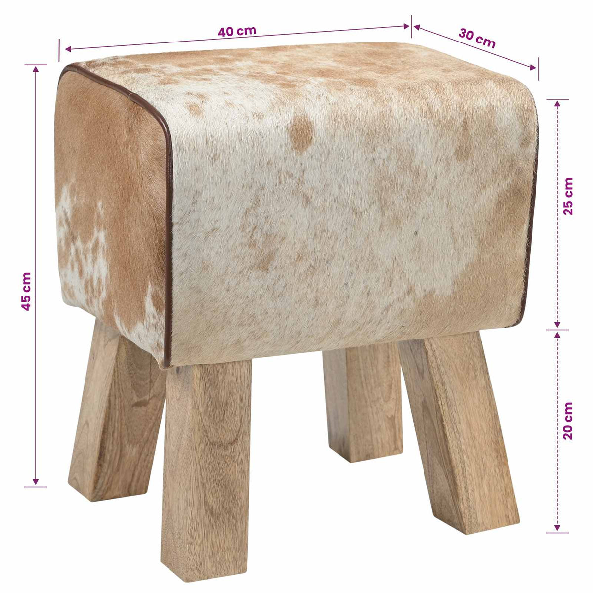 Bank 40 x 30 x 45 cm Echt Leer Bruin en wit