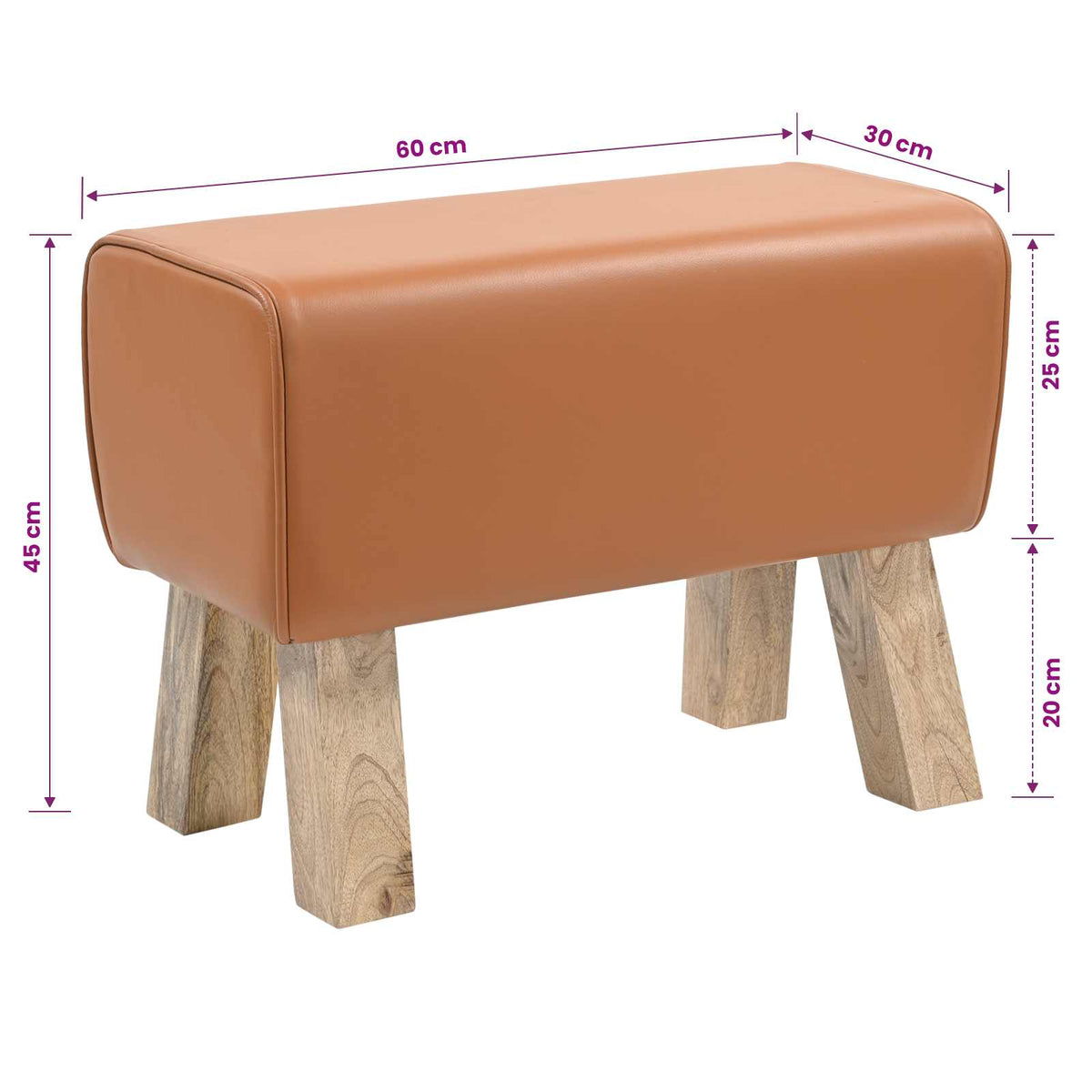 Bank 60 x 30 x 45 cm Echt Leer Bruin