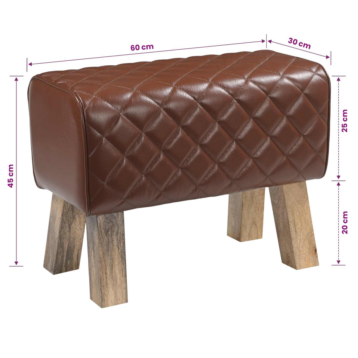 Bank 60 x 30 x 45 cm Echt Leer Bruine diamant