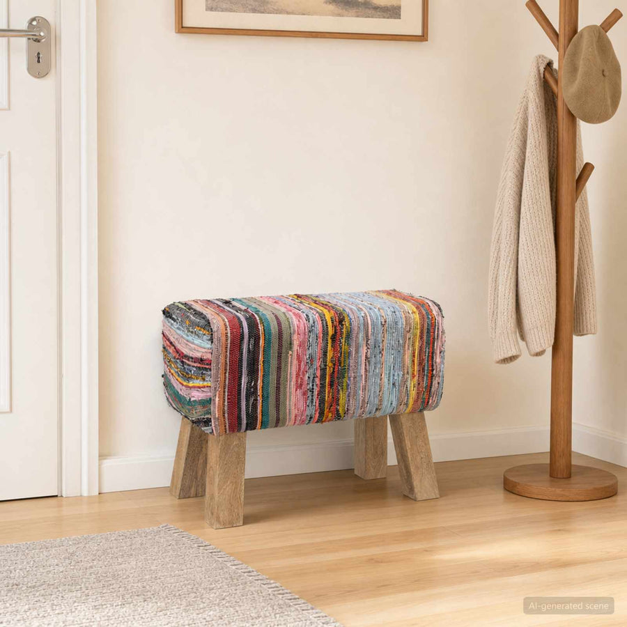 Bank 60 x 30 x 45 cm Echt Leer Meerkleurig