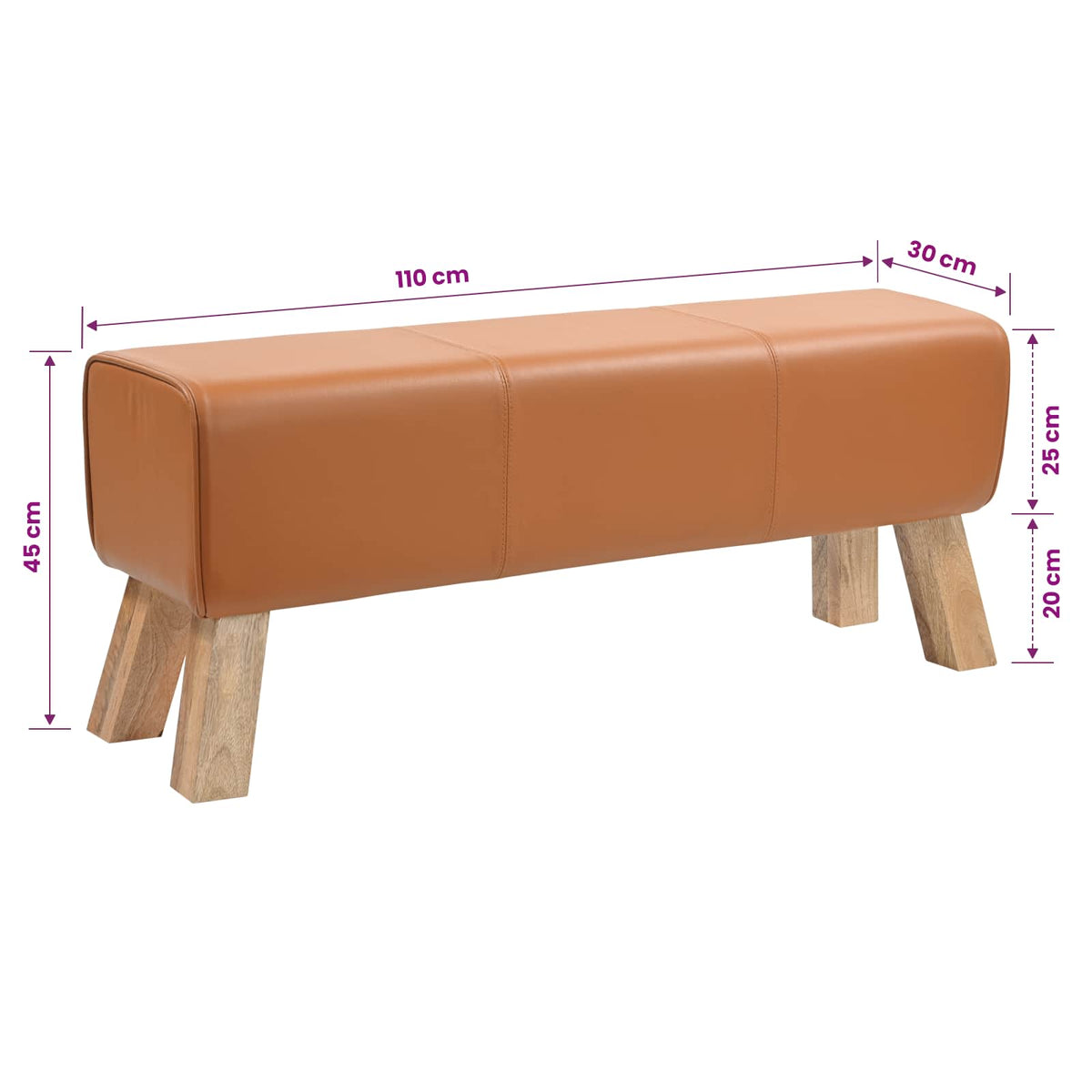 Bank 110 x 30 x 45 cm Echt Leer Bruin