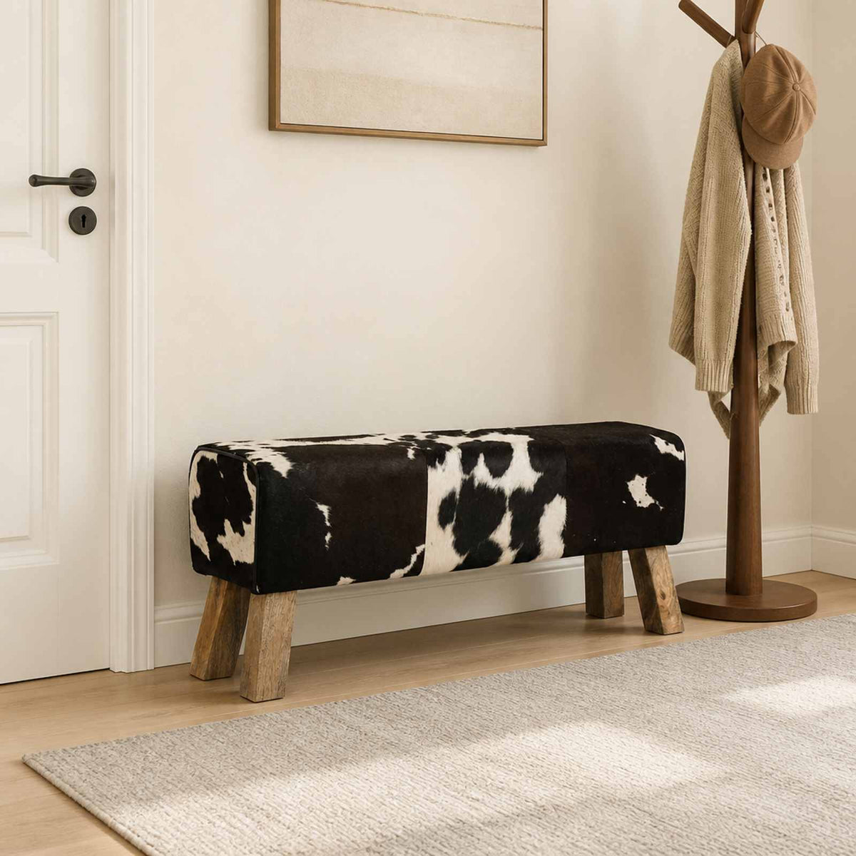 Bank 110 x 30 x 45 cm Echt Leer Zwart en Wit
