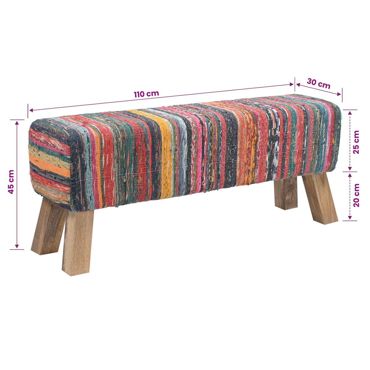 Bank 110 x 30 x 45 cm Echt Leer Meerkleurig