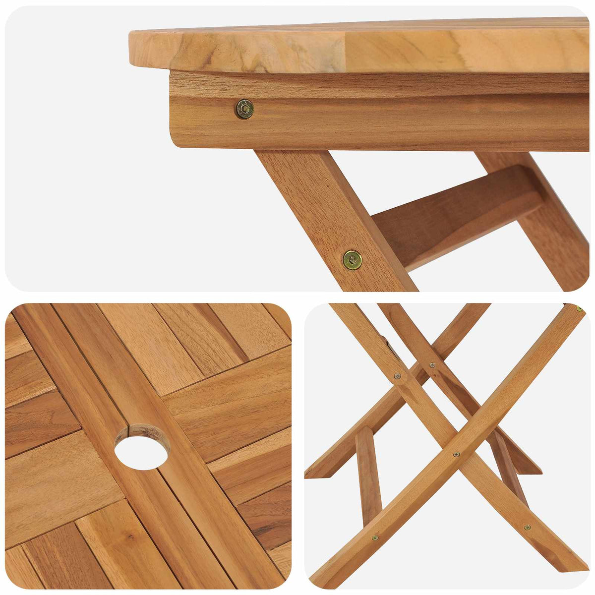 Vouw Tuin Tafel Naturel Ø 90 x 75 cm Massief Teakhout
