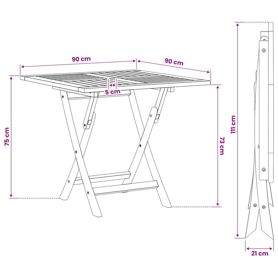 Vouw Tuin Tafel Naturel 90 x 90 x 75 cm Massief Teakhout