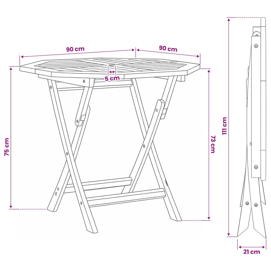 Vouw Tuin Tafel Naturel 90 x 90 x 75 cm Massief Teakhout