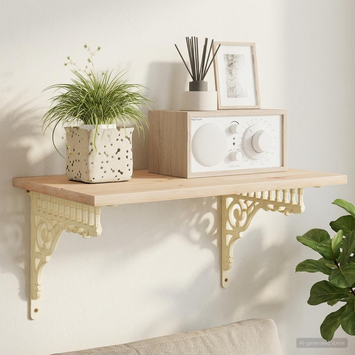 Wandplank Beugels 2 st Antiek wit 27,5 x 23 x 4 cm Staal