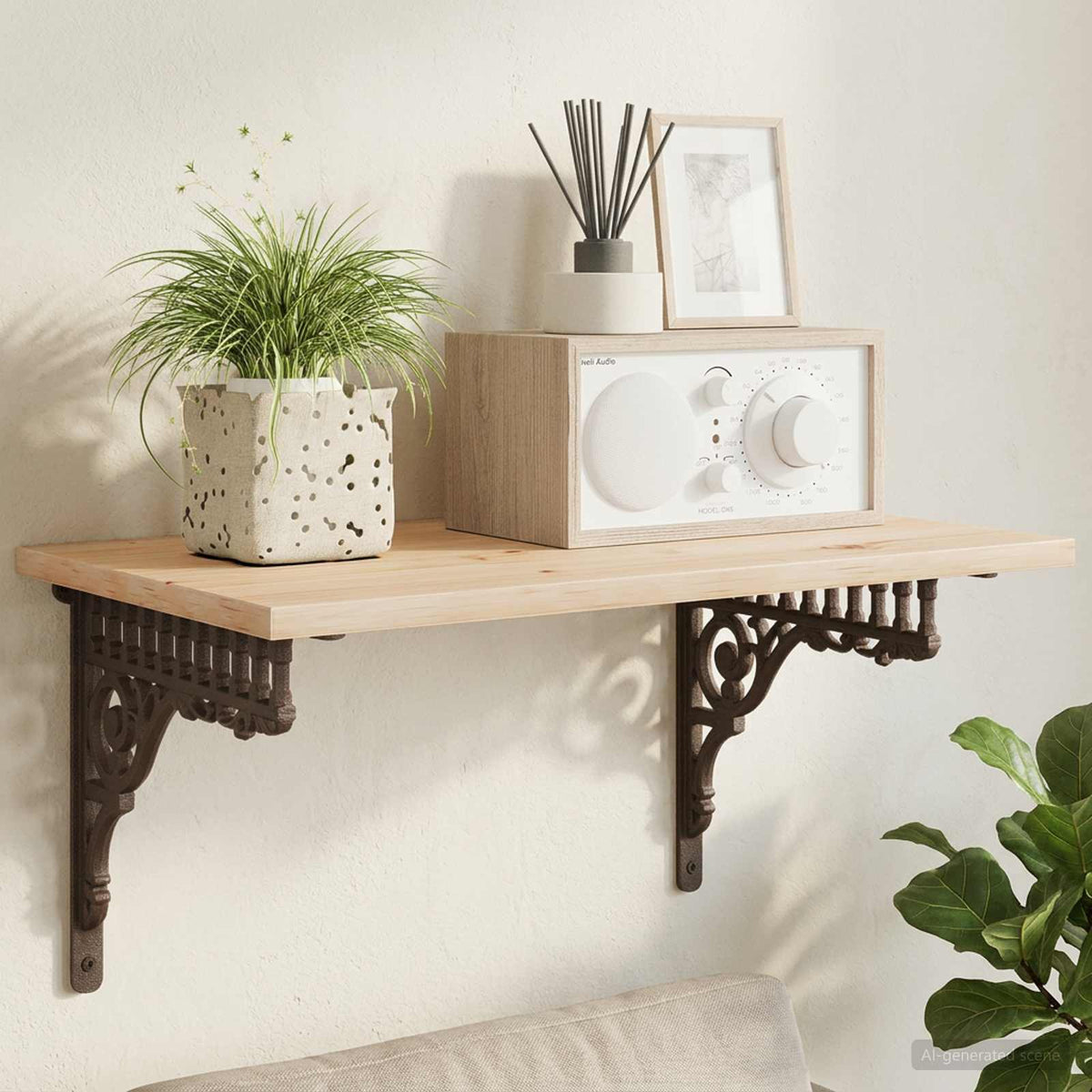 Wandplank Beugels 2 st Antiek Bruin 27,5 x 23 x 4 cm Staal