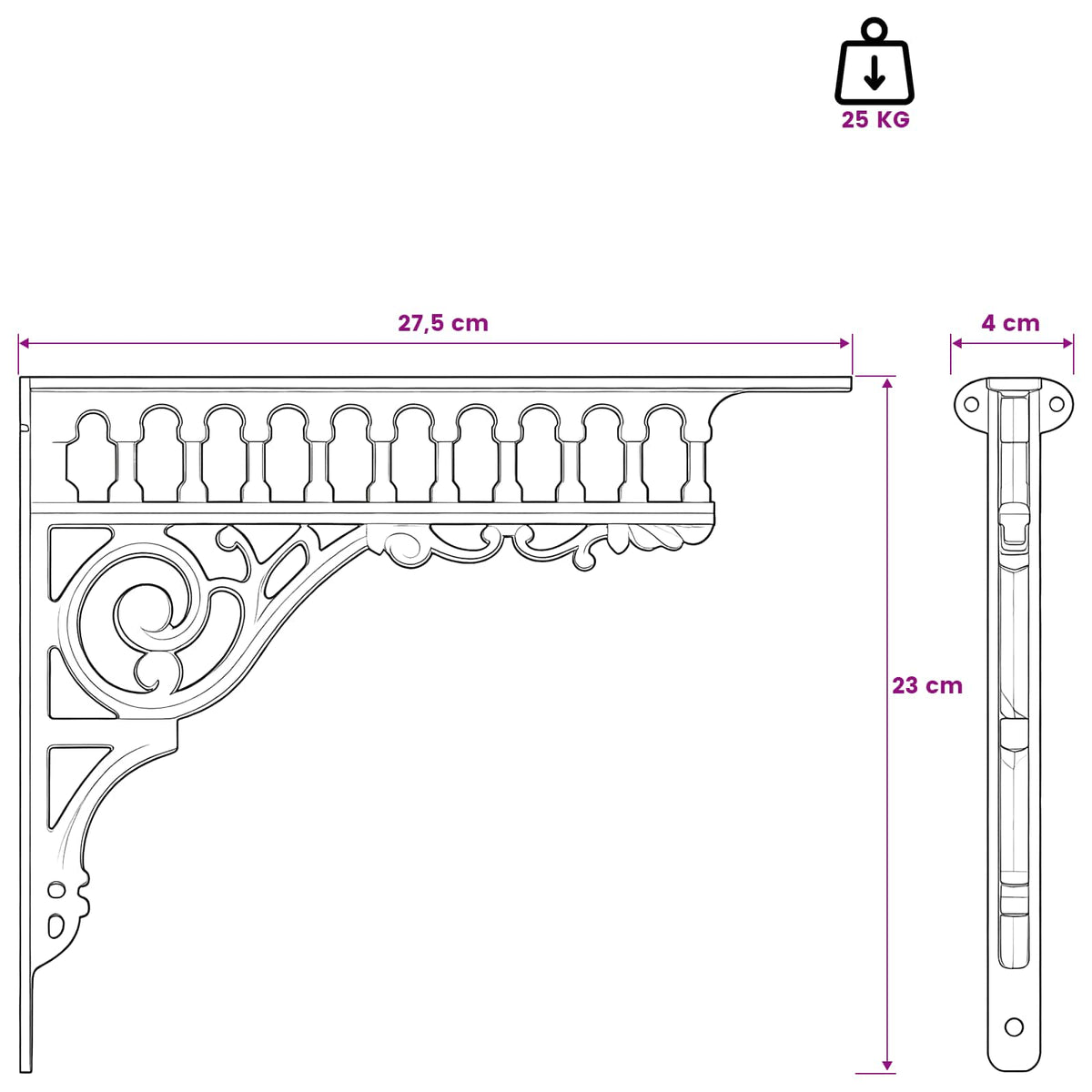 Wandplank Beugels 12 st Antiek Bruin 27,5 x 23 x 4 cm Staal