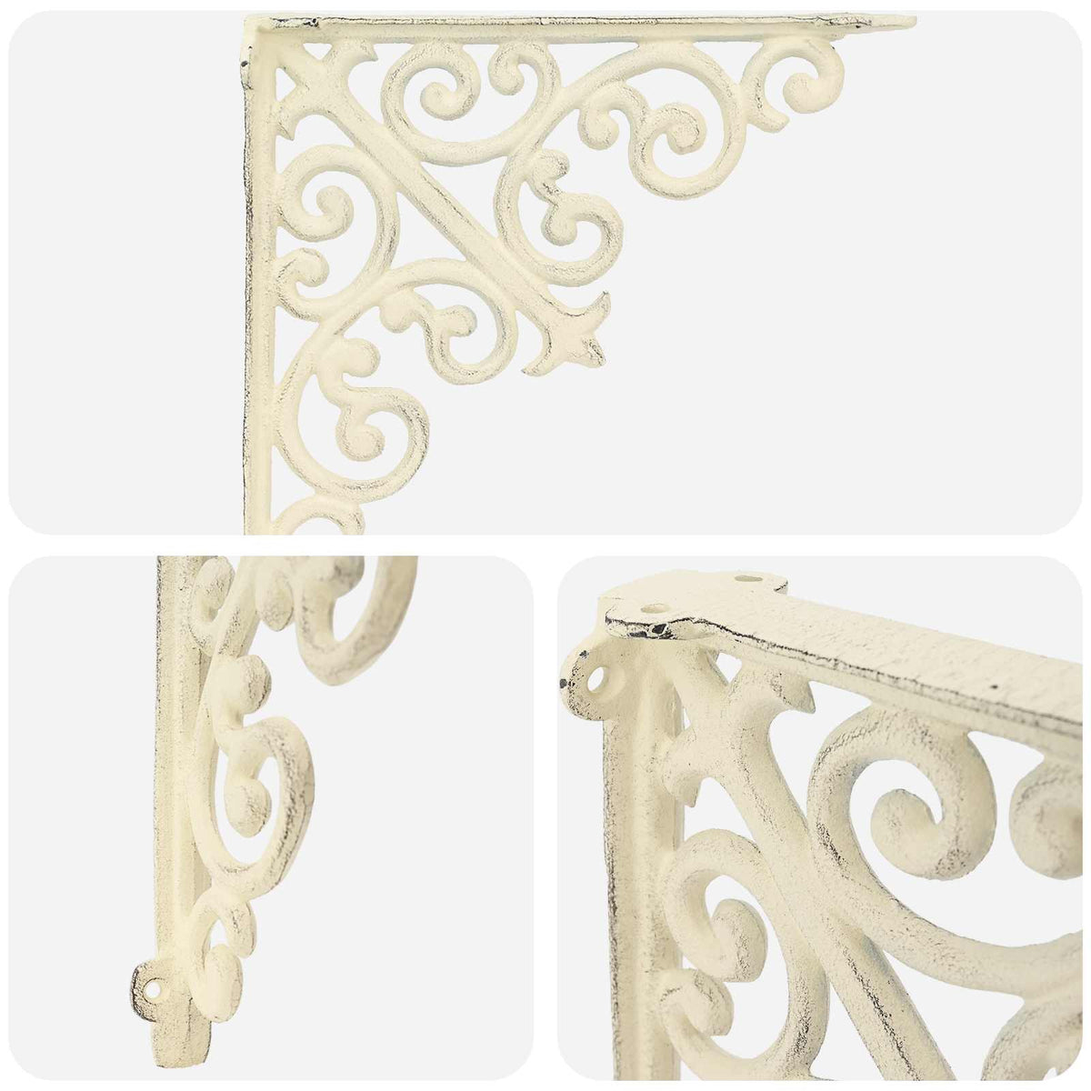 Wandplank Beugels 2 st Antiek wit 9,5 x 9,5 x 3 cm Staal