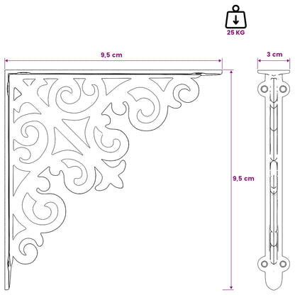 Wandplank Beugels 12 st Antiek wit 9,5 x 9,5 x 3 cm Staal