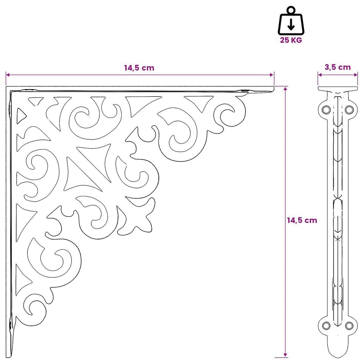 Wandplank Beugels 2 st Zwart 14 x 14 x 3,5 cm Staal