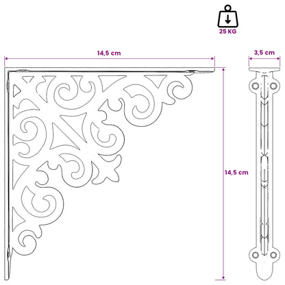 Wandplank Beugels 2 st Zwart 14 x 14 x 3,5 cm Staal
