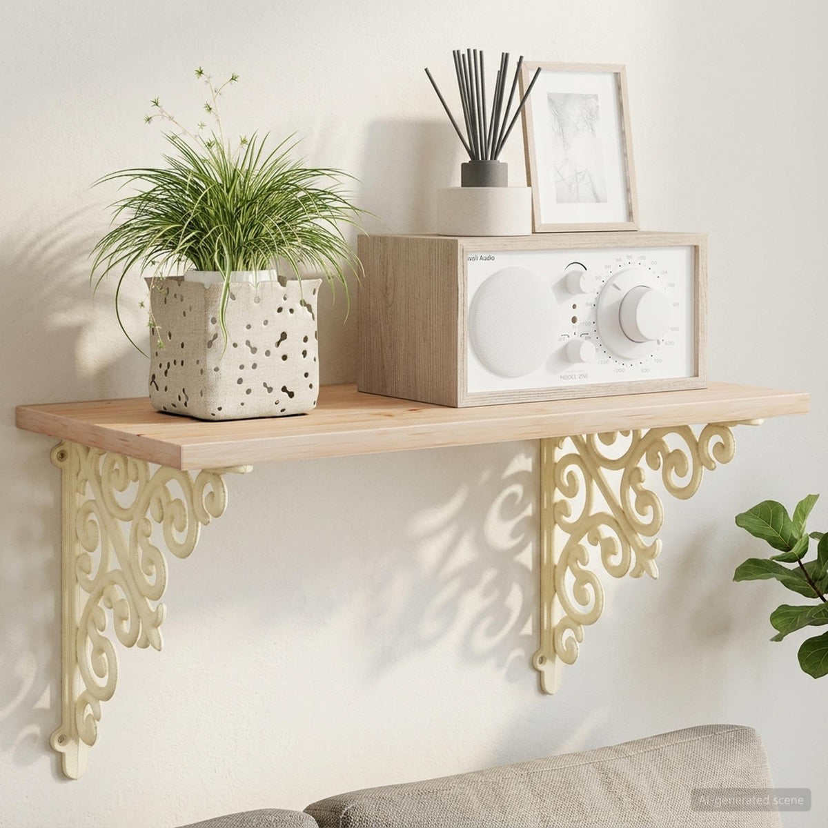 Wandplank Beugels 2 st Antiek wit 24 x 24 x 3,5 cm Staal