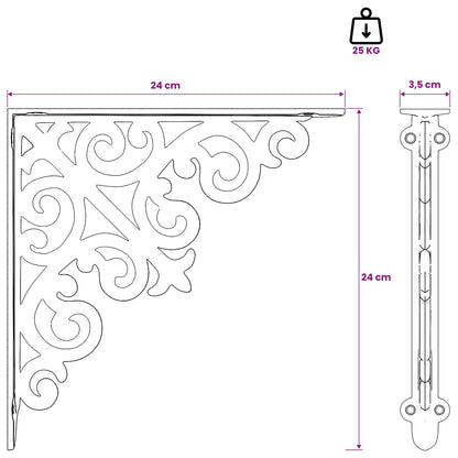 Wandplank Beugels 2 st Antiek Bruin 24 x 24 x 3,5 cm Staal