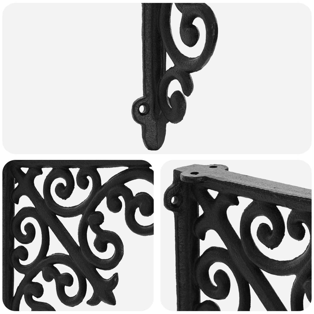 Wandplank Beugels 12 st Zwart 24 x 24 x 3,5 cm Staal
