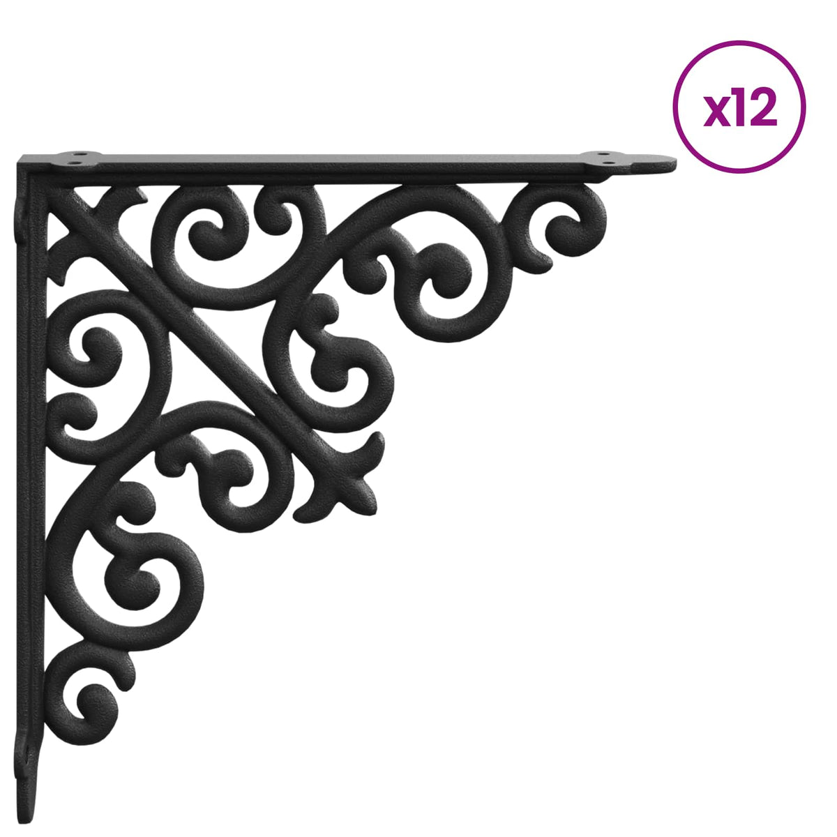 Wandplank Beugels 12 st Zwart 24 x 24 x 3,5 cm Staal