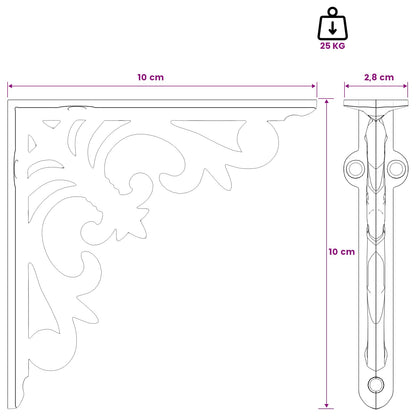 Wandplank Beugels 2 st Antiek wit 10 x 10 x 2,8 cm Staal