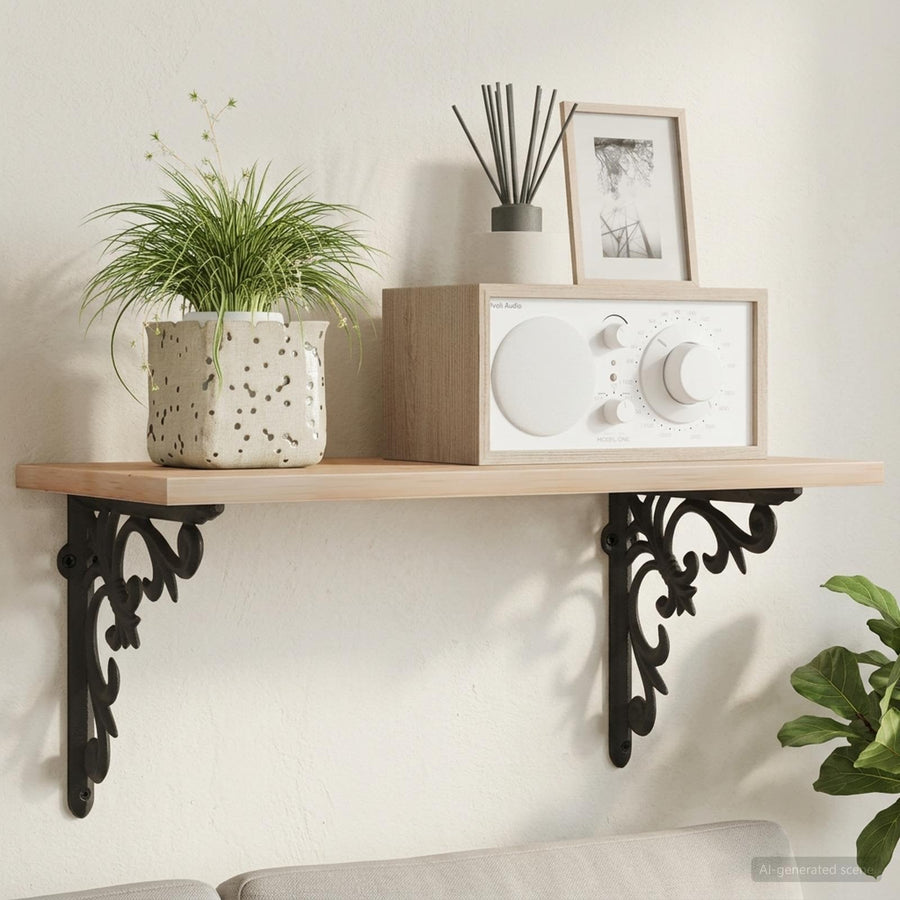Wandplank Beugels 2 st Zwart 14,5 x 14,5 x 3 cm Staal
