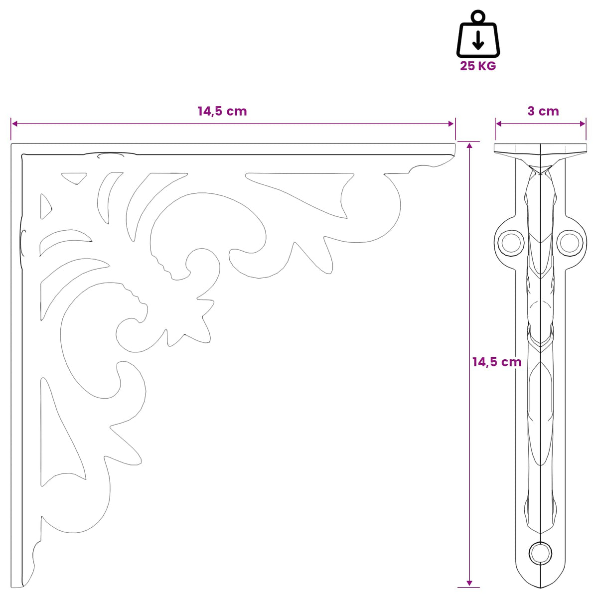 Wandplank Beugels 2 st Zwart 14,5 x 14,5 x 3 cm Staal