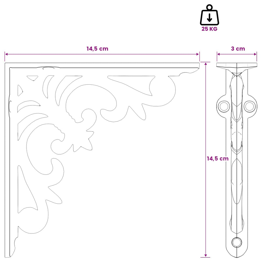 Wandplank Beugels 12 st Antiek Bruin 14,5 x 14,5 x 3 cm Staal