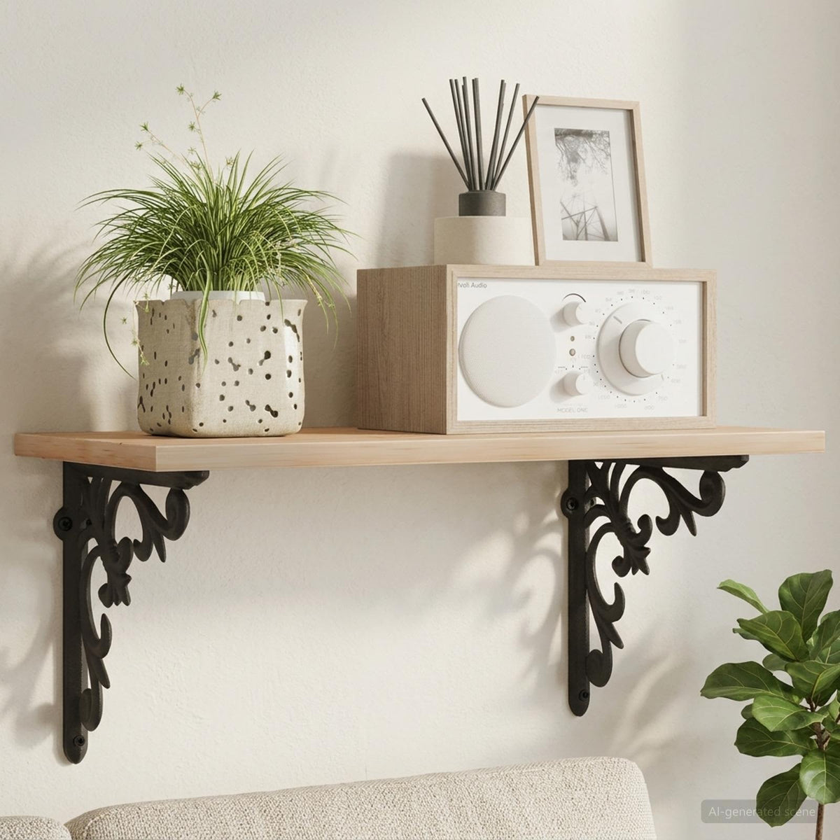 Wandplank Beugels 12 st Zwart 14,5 x 14,5 x 3 cm Staal