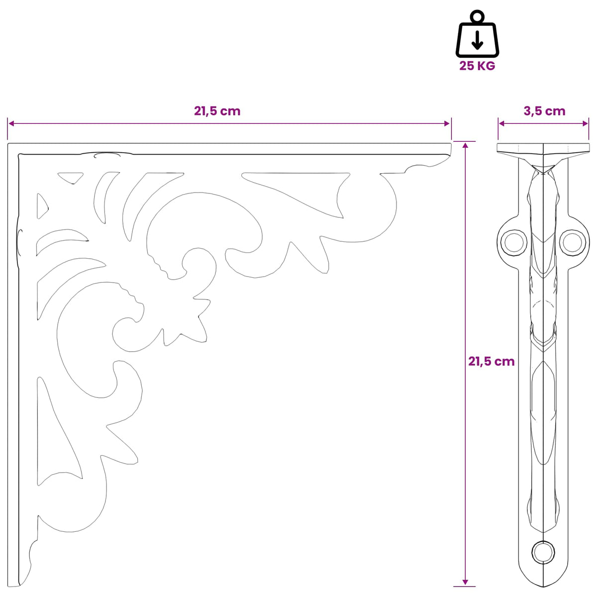 Wandplank Beugels 2 st Antiek Bruin 21.5 x 21.5 x 3.5 cm Staal