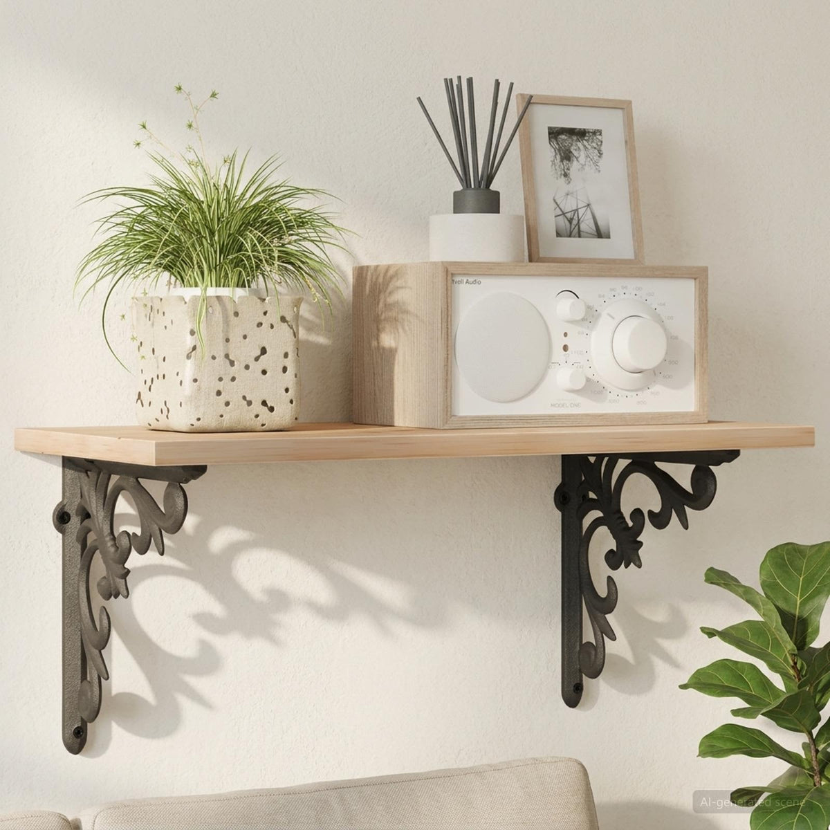 Wandplank Beugels 2 st Zwart 21.5 x 21.5 x 3.5 cm Staal