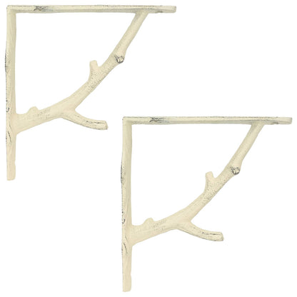 Wandplankbeugels 2 st Antiek wit 21,5 x 21,5 x 3,5 cm Staal