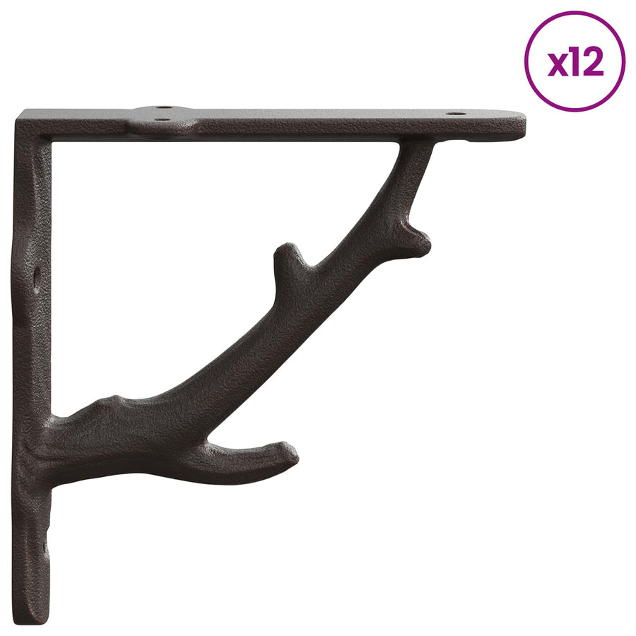 Wandplankbeugels 12 st Antiek Bruin 21.5 x 21.5 x 3.5 cm Staal