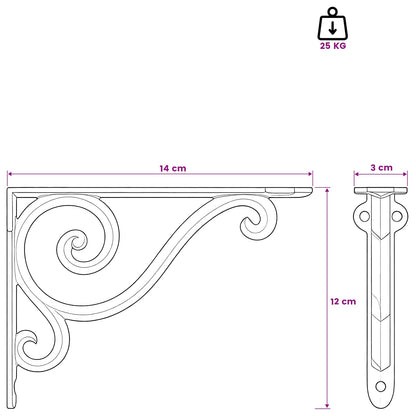 Wandplank Beugels 2 st Antiek wit 12 x 14 x 3 cm Staal