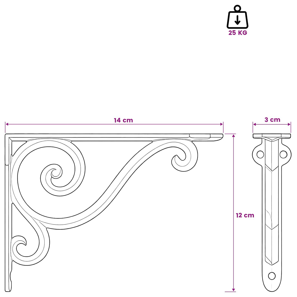 Wandplank Beugels 2 st Zwart 12 x 14 x 3 cm Staal