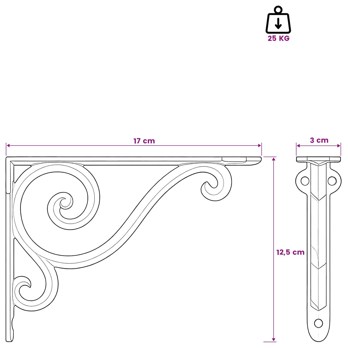 Wandplank Beugels 2 st Antiek wit 12,5 x 17 x 3 cm Staal