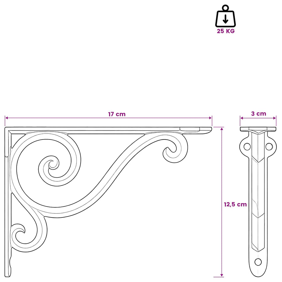 Wandplank Beugels 12 st Antiek wit 12,5 x 17 x 3 cm Staal