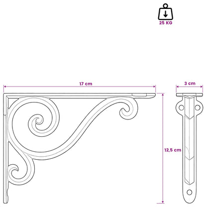 Wandplank Beugels 12 st Zwart 12,5 x 17 x 3 cm Staal