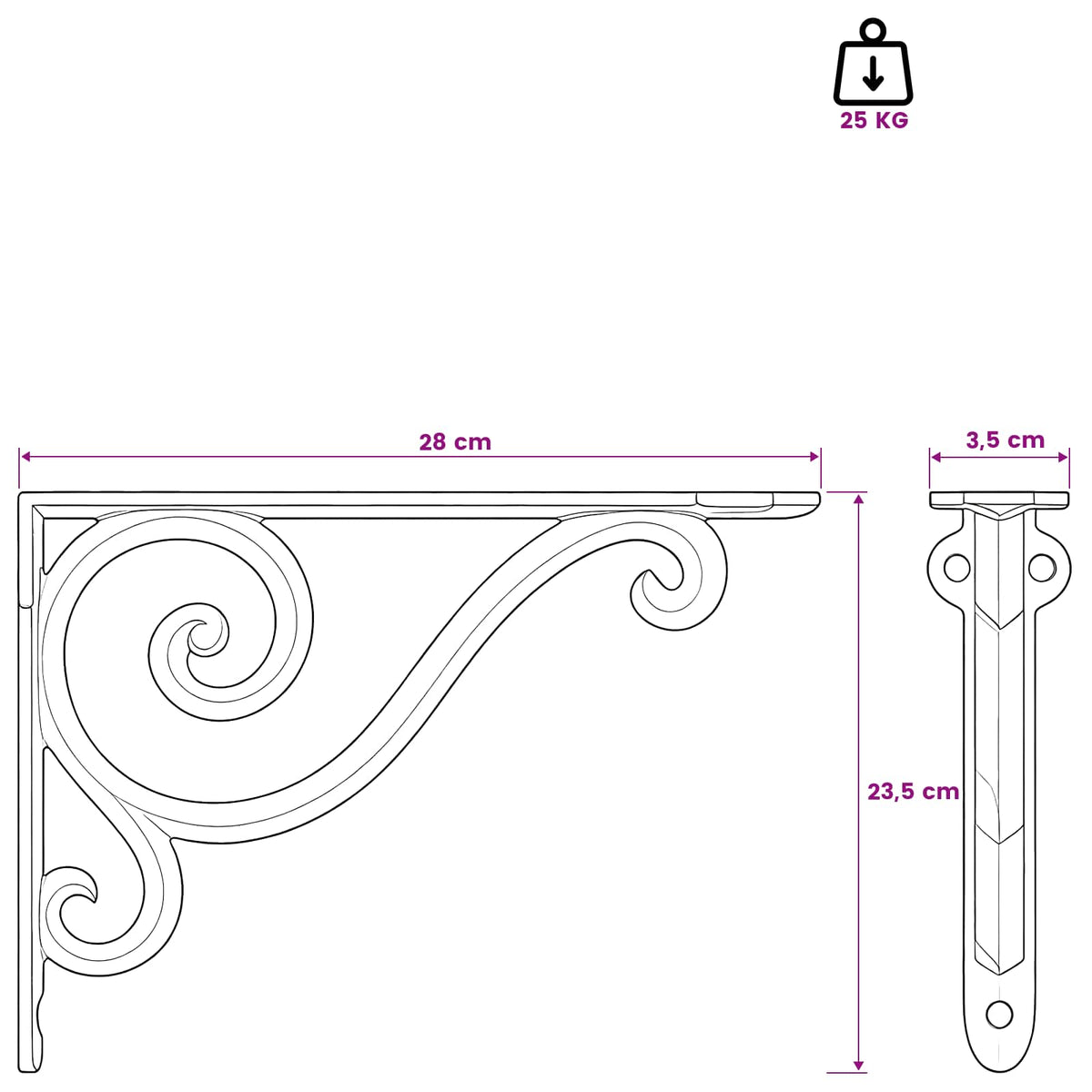 Wandplank Beugels 12 st Zwart 23,5 x 28 x 3,5 cm Staal