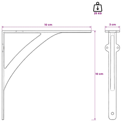 Wandplank Beugels 12 st Antiek Bruin 10 x 10 x 3 cm Staal