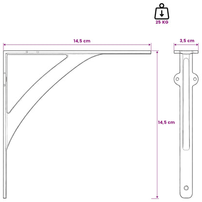 Wandplank Beugels 12 st Zwart 14,5 x 14,5 x 3,5 cm Staal