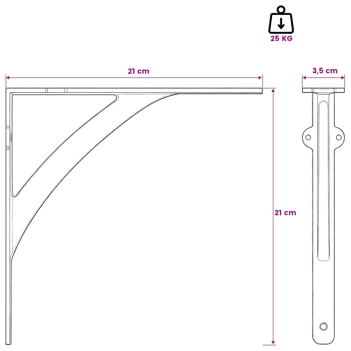 Wandplank Beugels 12 st Antiek wit 21 x 21 x 3,5 cm Staal