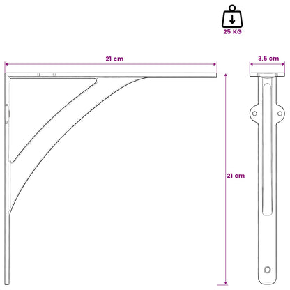 Wandplank Beugels 12 st Antiek Bruin 21 x 21 x 3,5 cm Staal